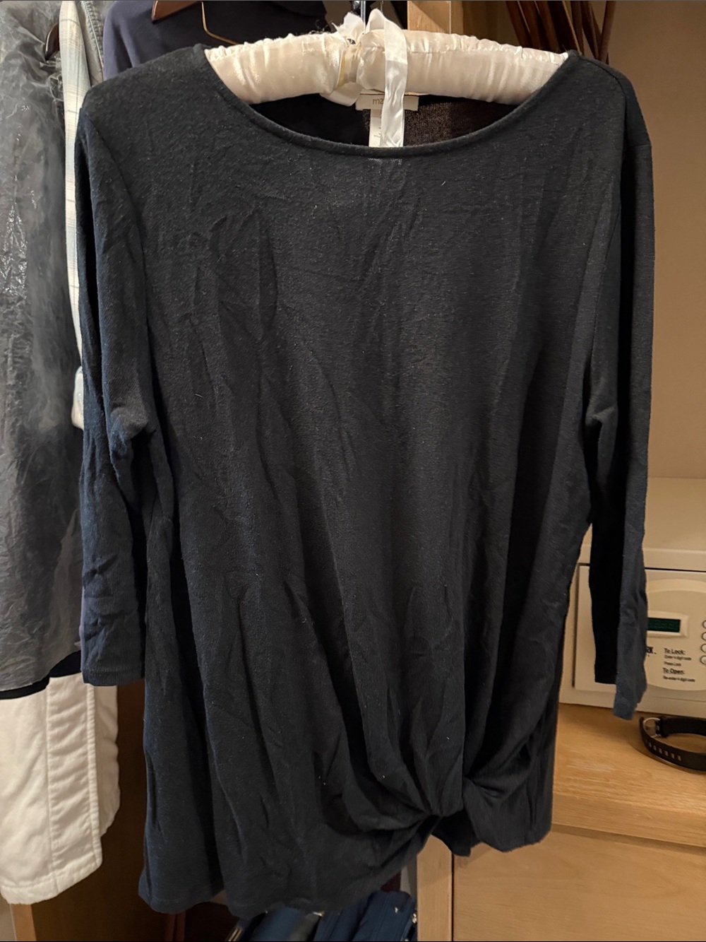 Matty M Black Knot-Front Long Sleeve Top